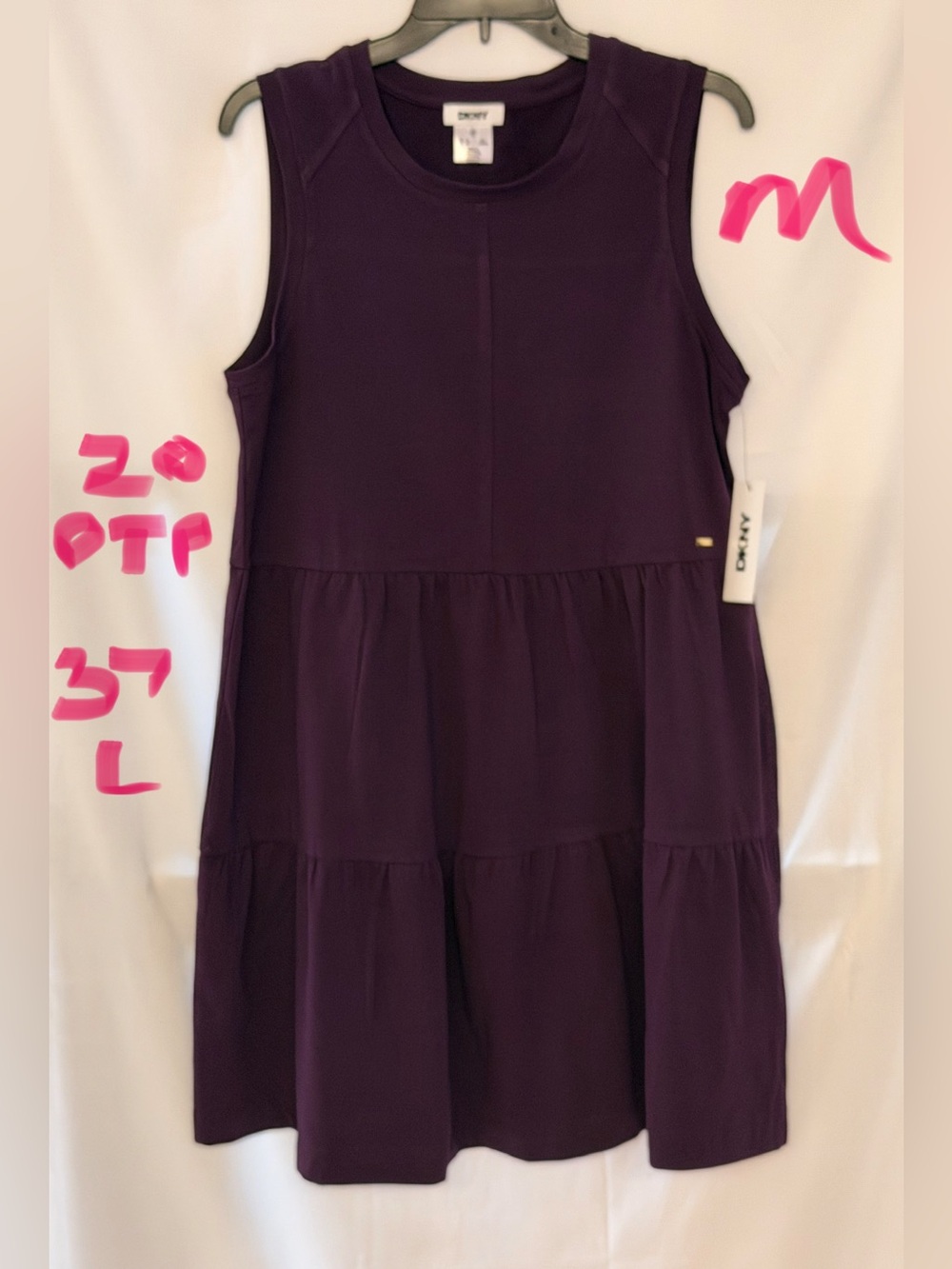 DKNY Plum Sleeveless Tiered Casual Dress